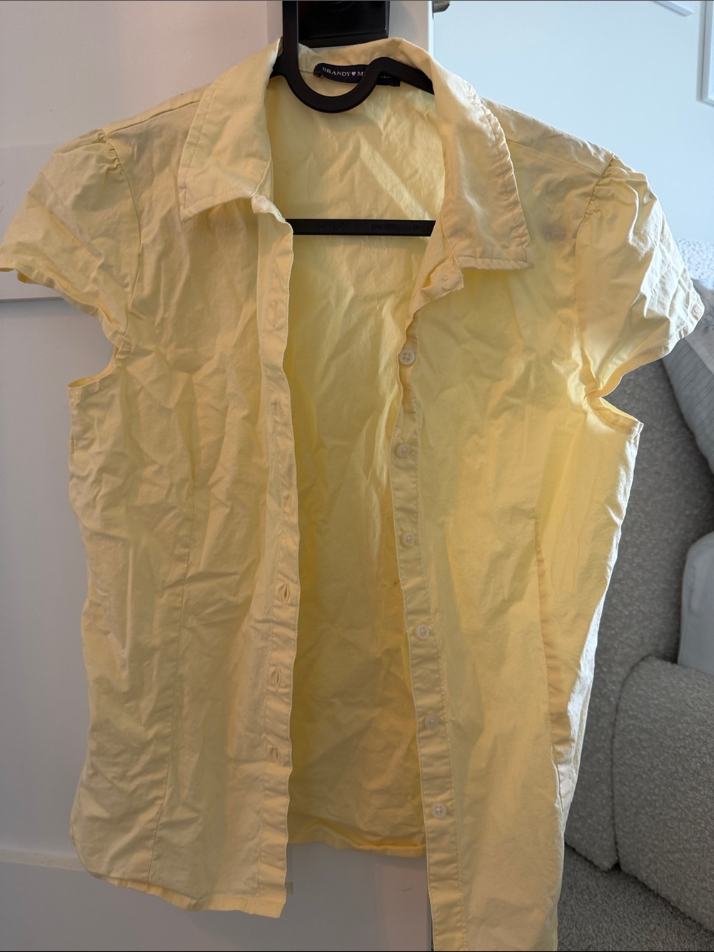 Brandy Melville Pale Yellow Short-Sleeve Button-Down Shirt